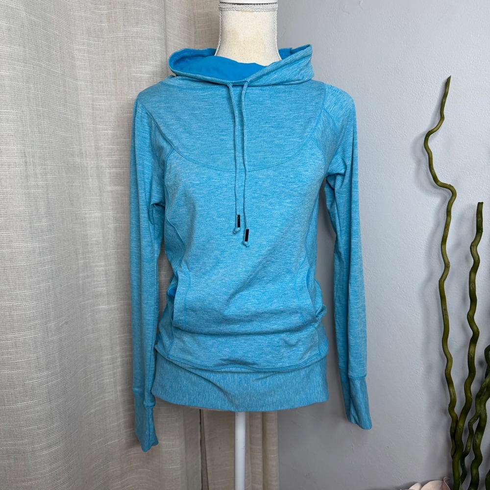 Prana Ember Top Pullover High Cowl Neck Blue Sweatshirt Drawstring Women's Small